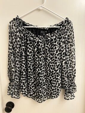 INC International Concepts Black and White Printed Off-Shoulder Blouse